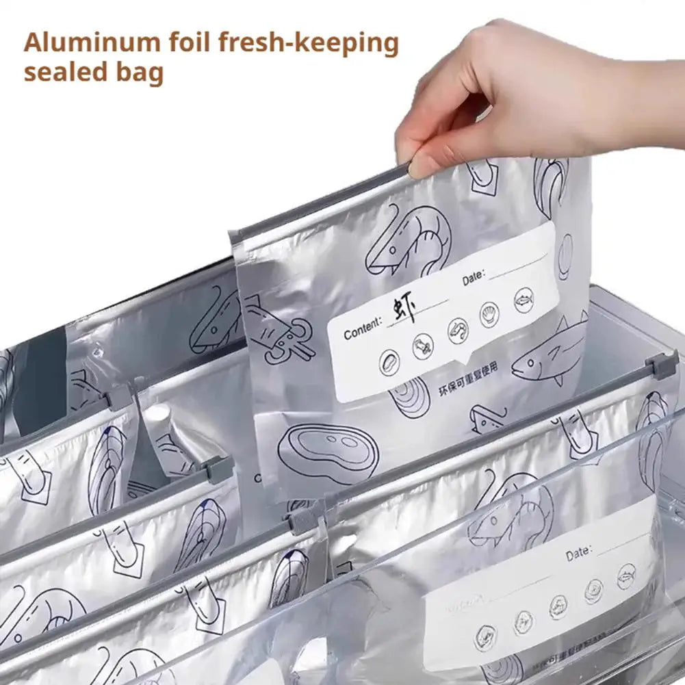 Sealed Food Storage Bag Aluminum Foil Reusable Freezer Bag Fresh Keeping Container Leakproof Meal Prep Kitchen Storage Organizer