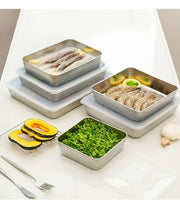 Food Storage Trays Rectangle Preservation Box with Plastic Cover Stainless Steel Multi-Function Rustproof Barbecue Food Storager