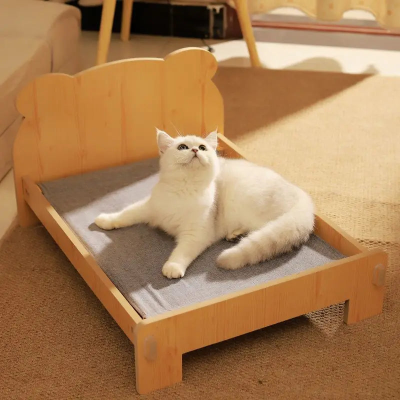 Wooden Cat Bed Keep Warm Rest Cat Kennel Removable and Washable Four-season Cat Bed Cute Wooden Shape Sleeping Pet Products
