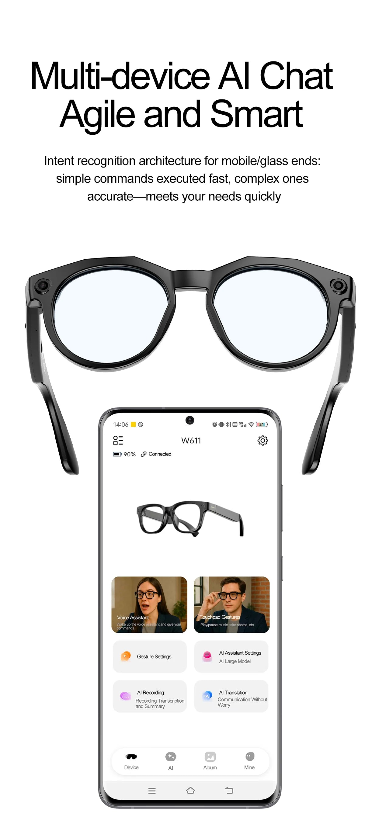 2026New800W Camera AI Glasses Men Color-Changing Smart Translation Glasses Photo Video Recording Waterproof Call SmartSunglasses