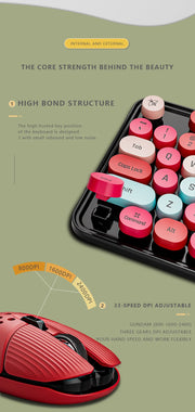 Cute 104Keys Retro Round Keycap 2.G Wireless Gaming Keyboard Mouse Combo Ergonomic Keyboard With Multimedia function keys