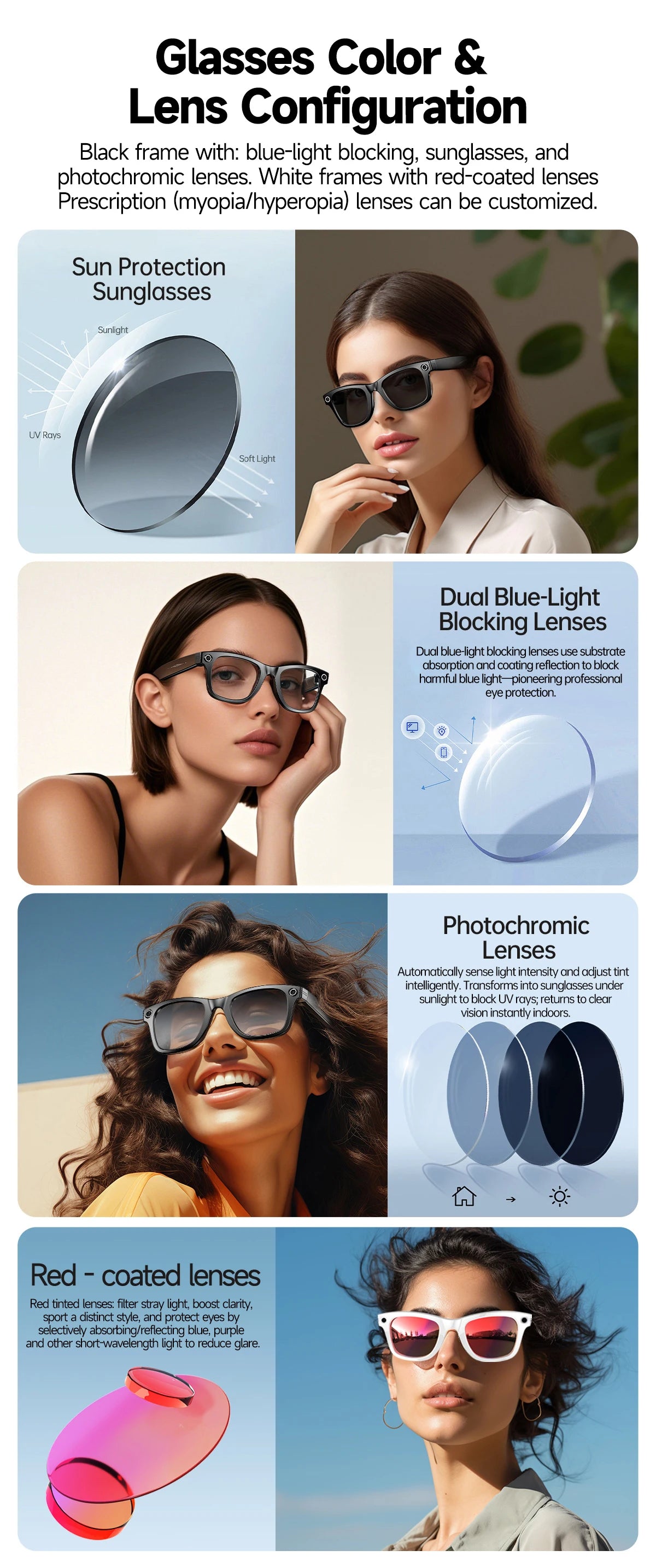 2025 New 800W Pixel HD Camera 32GB Smart Glasses Women Take photo shoot Video AI Translation Recording Waterproof AI Glasses Men