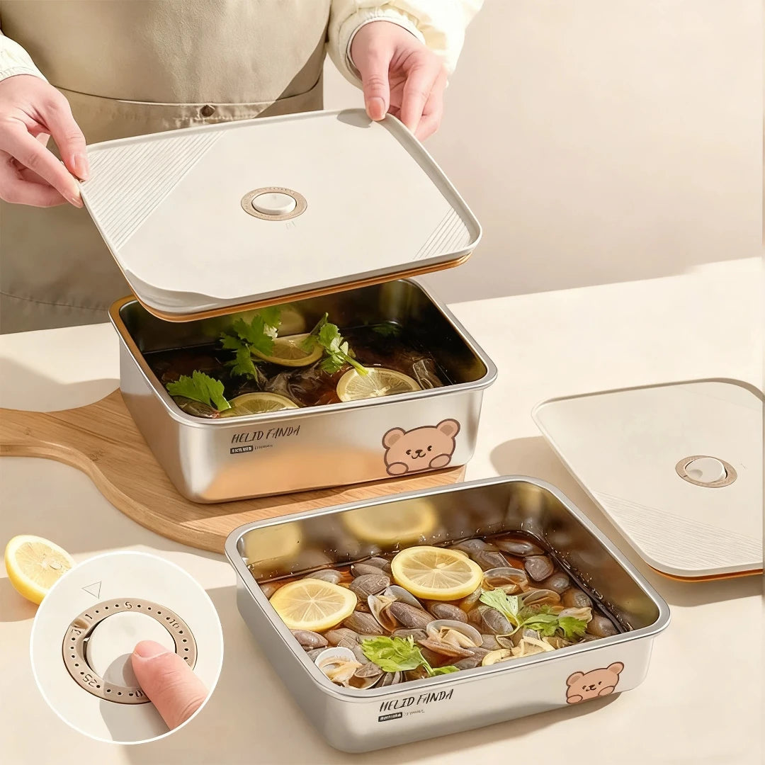 304 Stainless Steel Storage Container With Sticks Fridge Sealed Food Storage Box Large Capacity Fresh-keeping Box Oven Heatable