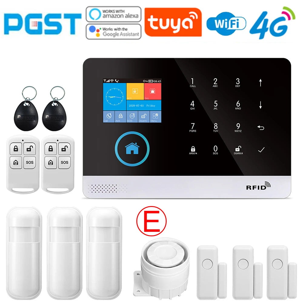 4G wireless security alarm, WIFI smart home alarm system kit, home security protection, compatible with SmartLife PGST-103