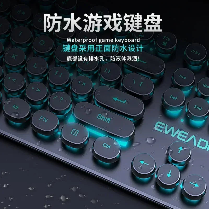 Eweadn GX330 Wired Keyboard Mouse Set Retro Punk ABS Keycaps Gaming Keyboard Mouse Headphones family Office PC Gamer Laptop Gift