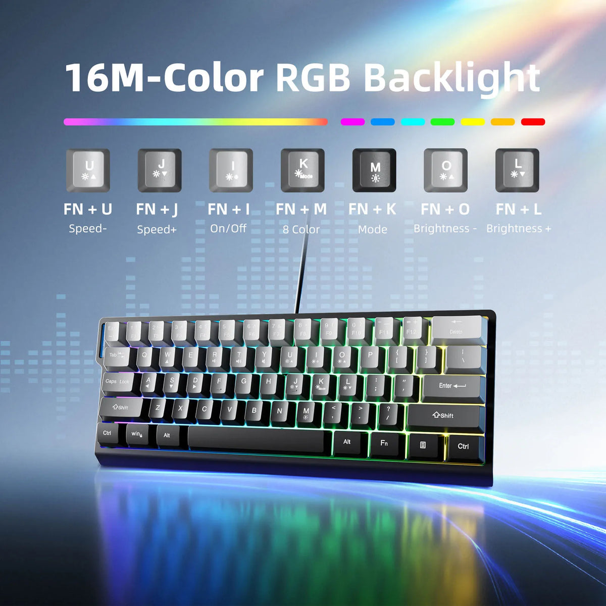 61 Keys Wired Gaming Keyboard 60 Percent RGB Backlit Compact Gaming Keyboard with Lanyard for Laptop PC 61 Keys Gaming Keyboard