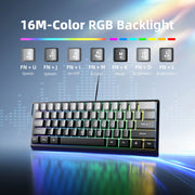 61 Keys Wired Gaming Keyboard 60 Percent RGB Backlit Compact Gaming Keyboard with Lanyard for Laptop PC 61 Keys Gaming Keyboard