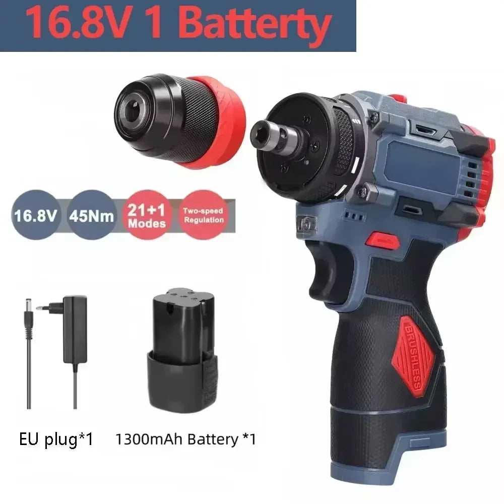2 in 1 Lithium Brushless Cordless Drill and Electric Screwdriver Multi-Function Power Tool for Home Renovation Furniture Assembl