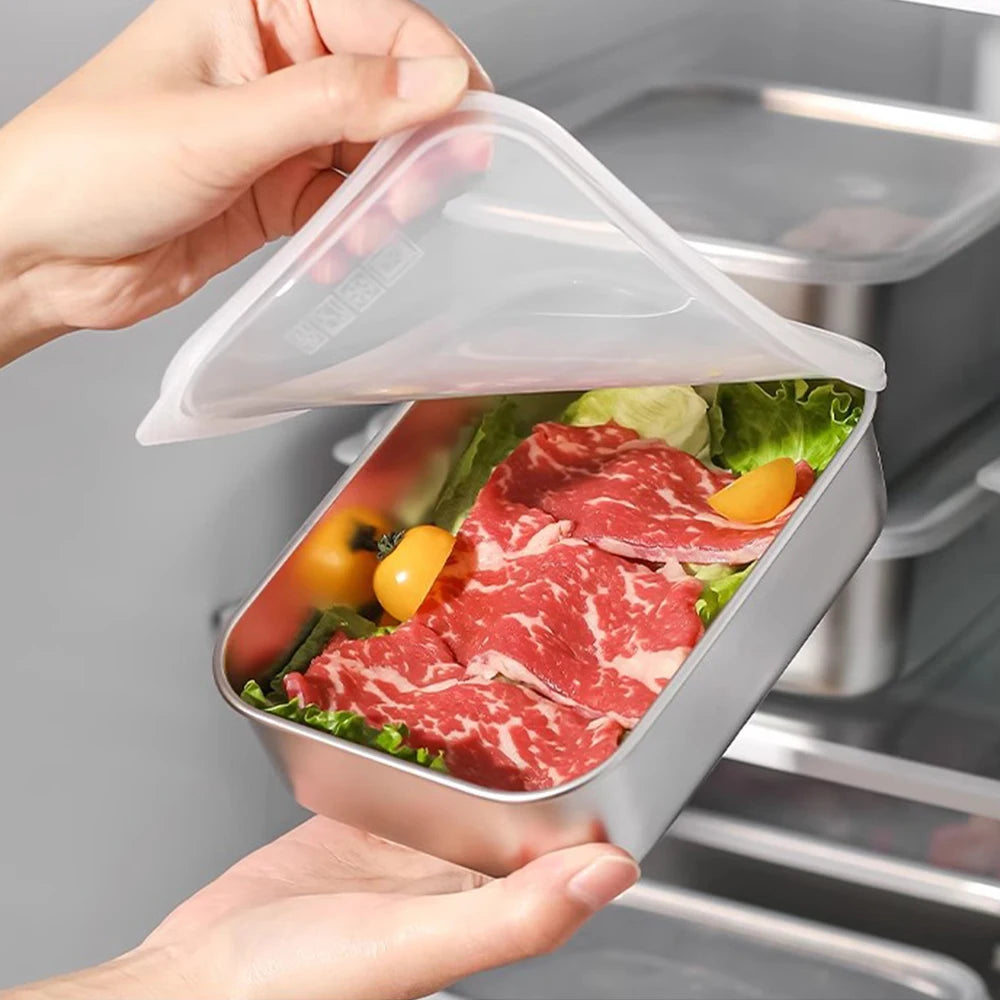 Stainless Steel Food Storage Container with Lid - Airtight Fresh-Keep Box for Fridge | Small Thickened Kitchen Organizer