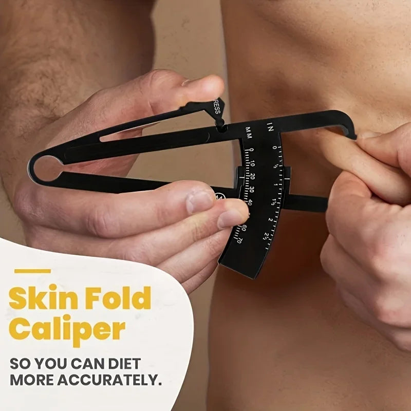 Body fat caliper and Waist Measurement Tape set - handheld fat caliper and tape combination, portable fitness measuring tool