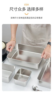 Food Storage Trays Rectangle Preservation Box with Plastic Cover Stainless Steel Multi-Function Rustproof Barbecue Food Storager