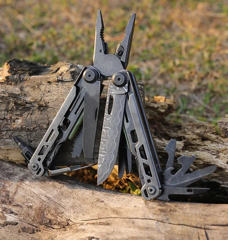 2025 New BHBT 19 in 1 Multi Tool Pliers with Damascus Blade Hoxagon Wrench Folding EDC Outdoor Camping Tools Home Repair