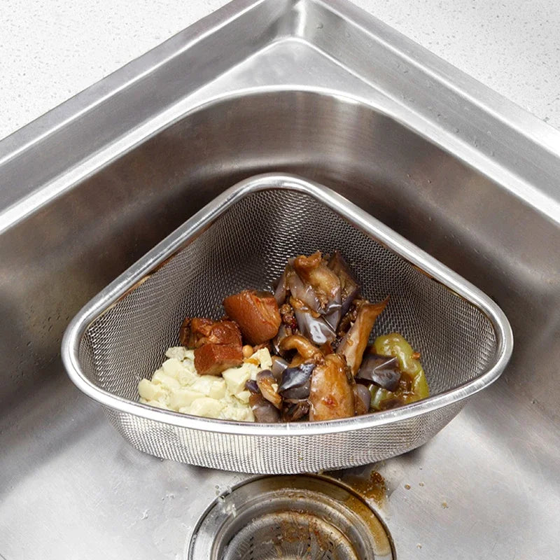 Kitchen Tools Stainless Steel Sink Drain Basket Triangle Food Filter Organizer Shelf Rack Drainier Household Accessories