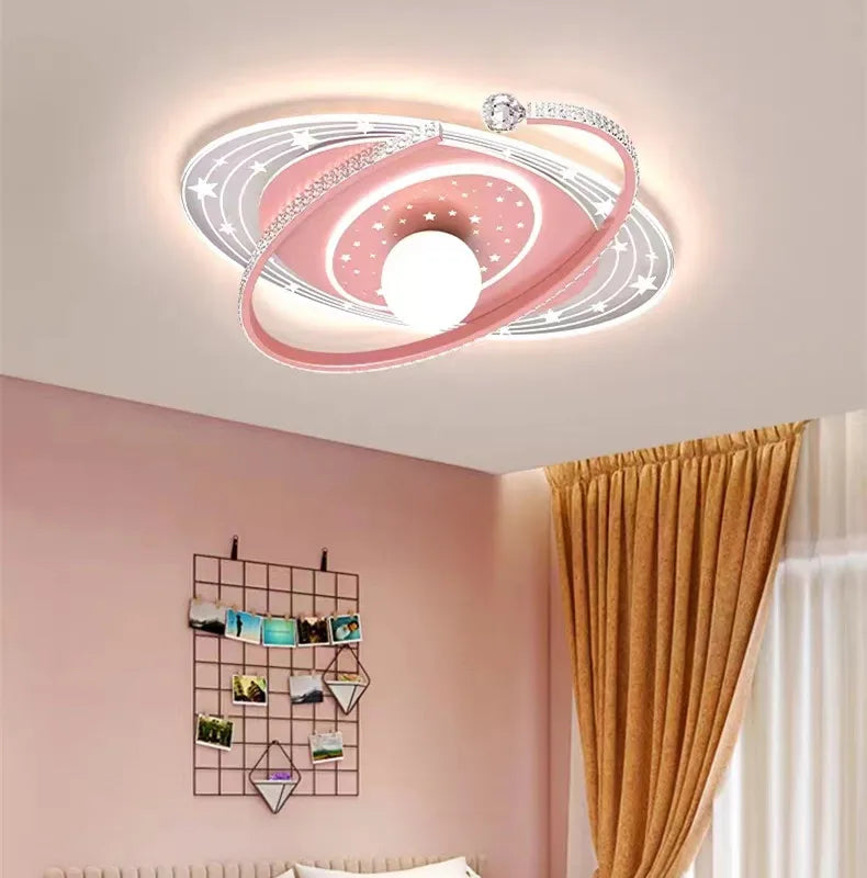 Nordic smart ceiling light home decor led pink blue star ring light  for children‘'s room dimmable luxury boy room decor lights