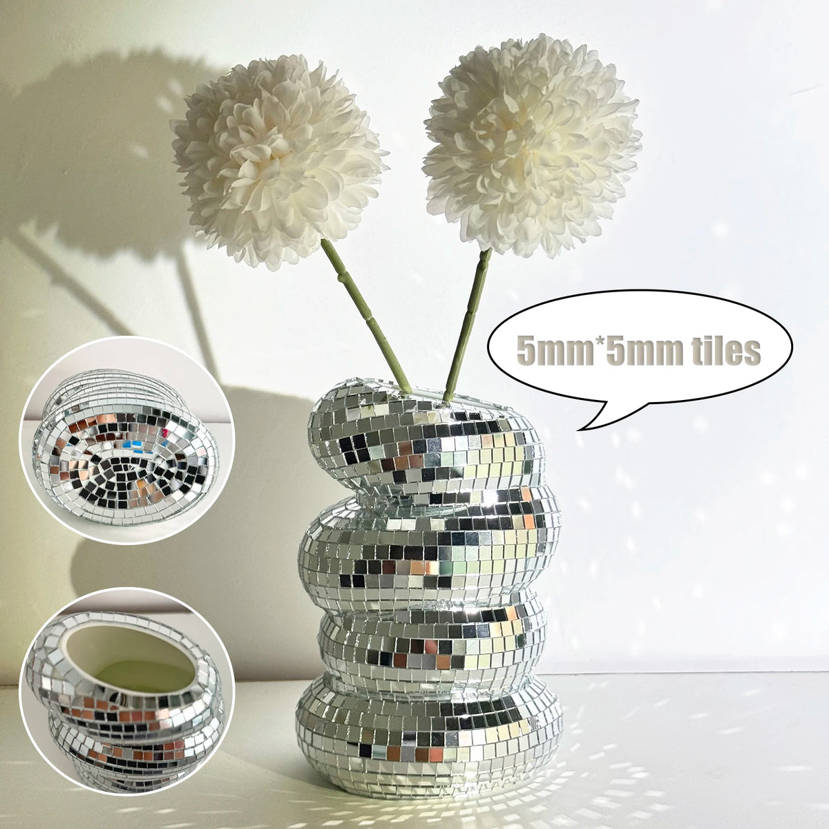 Disco Vase Modern Home Decoration Handmade Mirror Tile Flower Bottle Aesthetic Room Decor Funky Home Flower Vase Decor