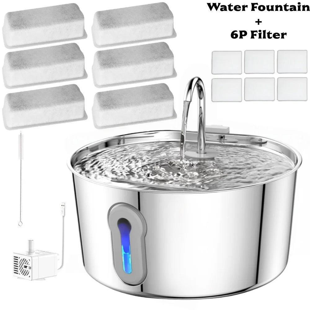 Cat Water Fountain, 4.0L Automatic Pet Fountain Stainless Steel Large Dog Water Dispenser with Quiet Pump for Cat Dog Inside