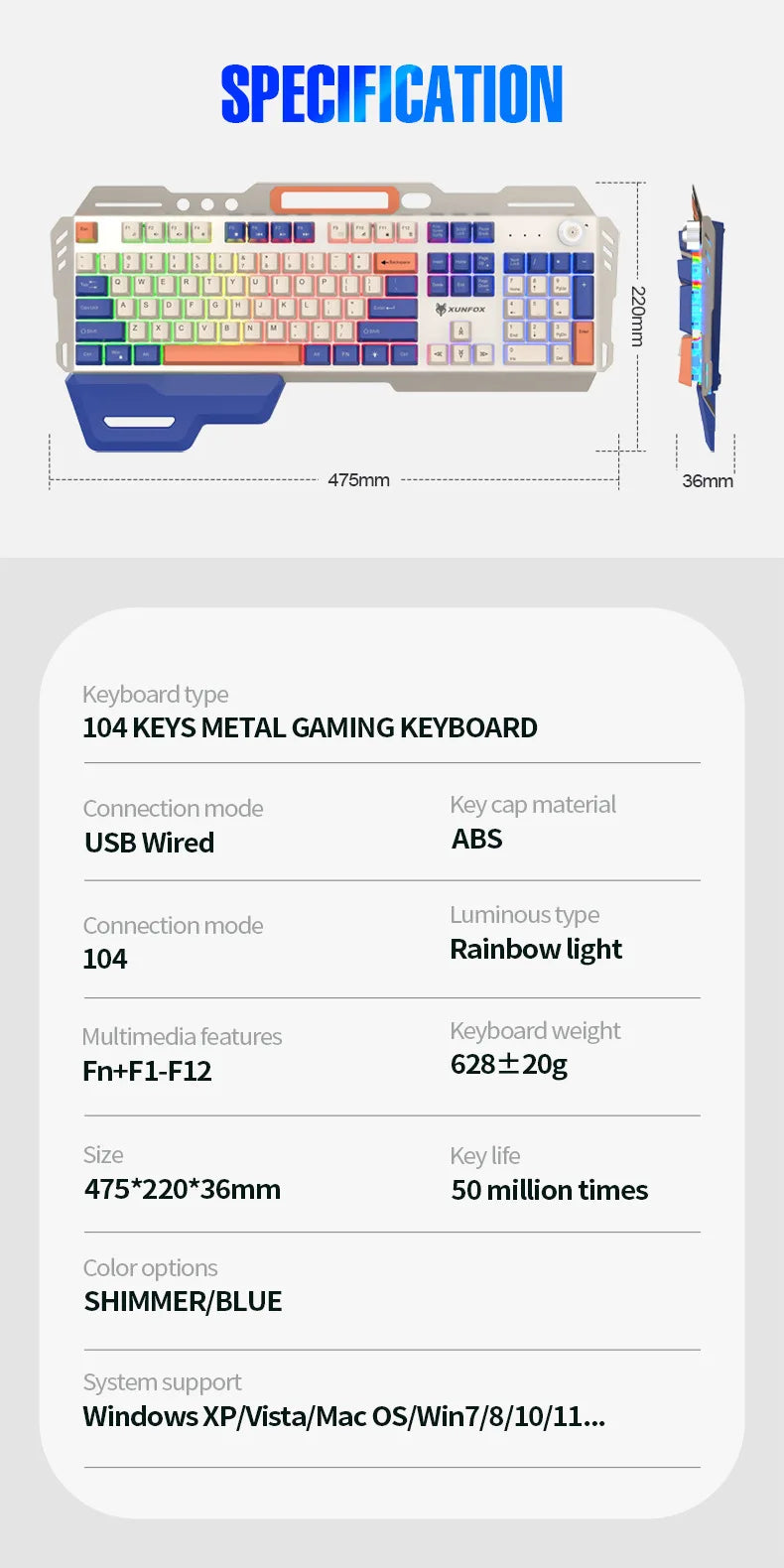 Gaming Keyboard Spanish Russian Arabic Keyboard 100% Layout RGB Backlight Gamer Keyboard Volume Knob Wired K90 104 Keys Hand Sup