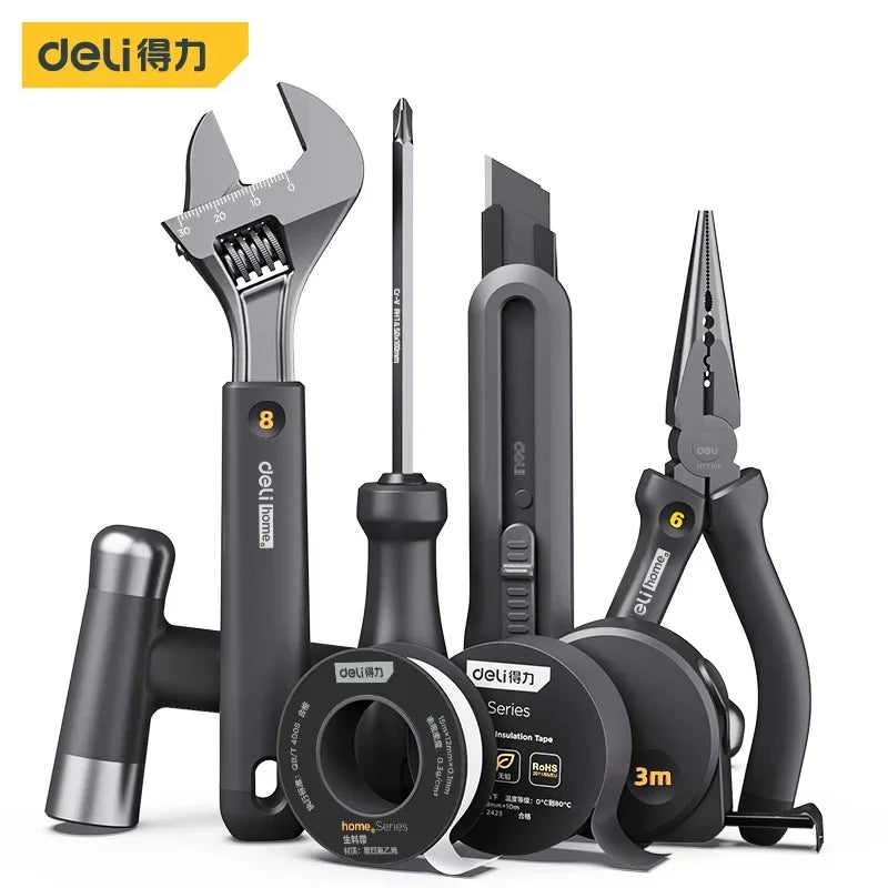 Deli new tool set household home series household screwdriver tape wrench vice tape art knife raw material belt tool collection