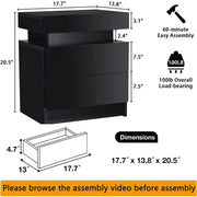 Living Room LED Nightstand Black Night Stand Led Lights Modern Nightstand 2 High Gloss Drawers Bedside Table Smart Bedroom