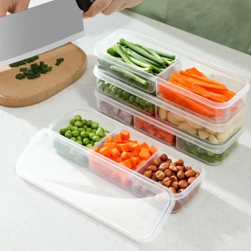 ♥Stackable Food Storage Boxes, Airtight Vegetable/Fruit Keepers for Kitchen Prep & Refrigerator Organization