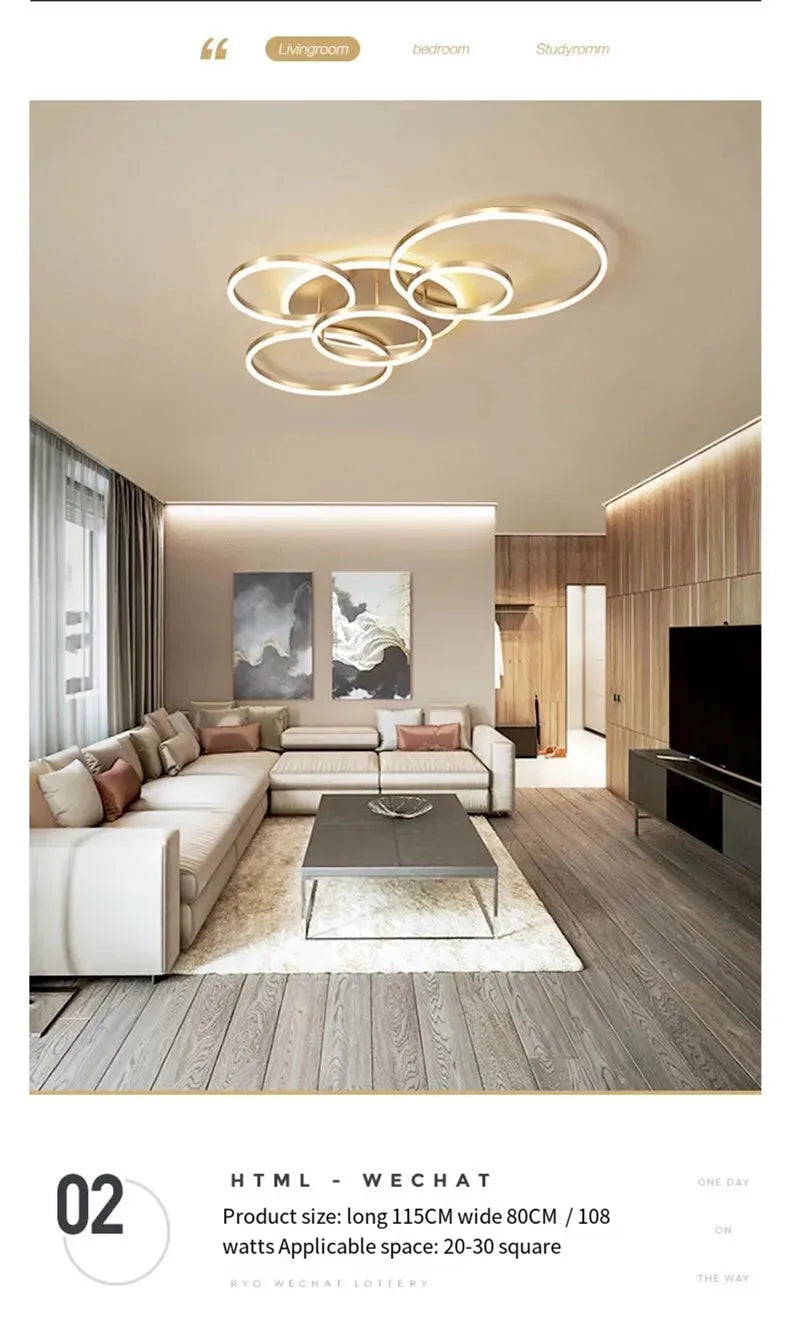 Smart Home Modern Round Design LED Ceiling Chandelier For Living Room Restaurant Bedroom Circle Rings Lighting Fixture Luminaire
