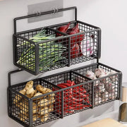 Kitchen Wall Mounted Storage Rack Onion Ginger Garlic Condiments Spice Shelf Punch-Free Vegetable Fruit Drain Basket