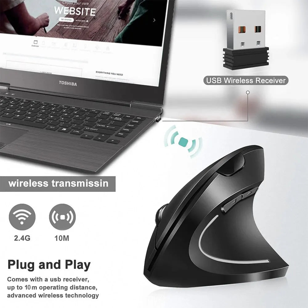 Wireless Bluetooth Vertical Mouse 800/1200/1600 DPI 6 Button Personalised Side Grip Ergonomic 2.4G Mute Gaming PC Computer Mouse