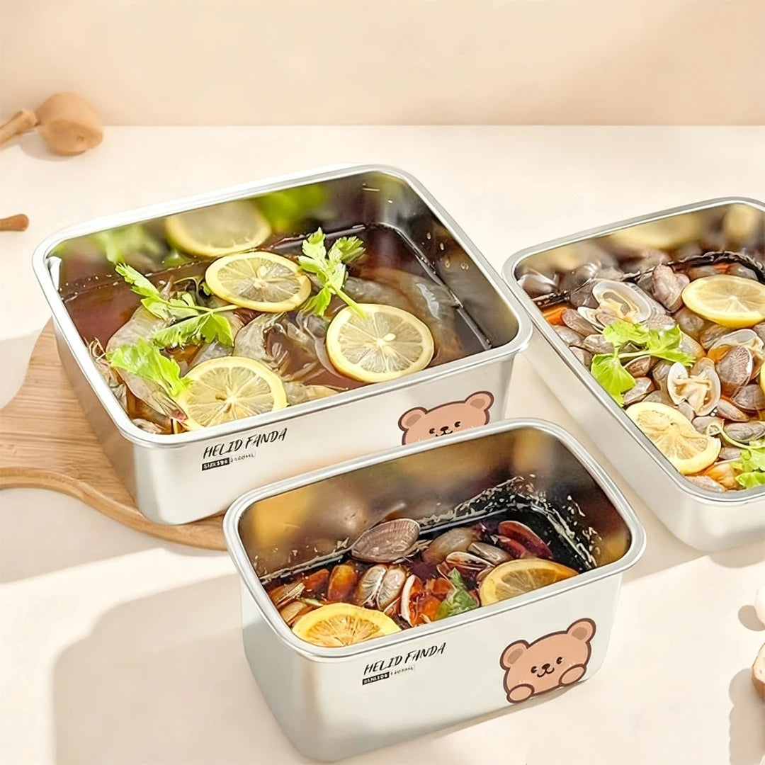 304 Stainless Steel Storage Container With Sticks Fridge Sealed Food Storage Box Large Capacity Fresh-keeping Box Oven Heatable
