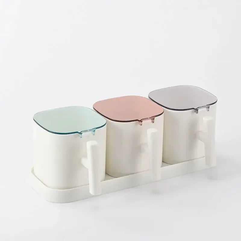 Kitchen Seasoning Boxes Set Gadget Organizer Condiment Container Pepper Sugar Bowl Salt Spice Shaker Storage Jar