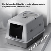Fully Enclosed Large Flip-Top Cat Litter Box High-Sided Covered Design, Splash-Proof and Litter-Tracking Preventive Cat Toilet