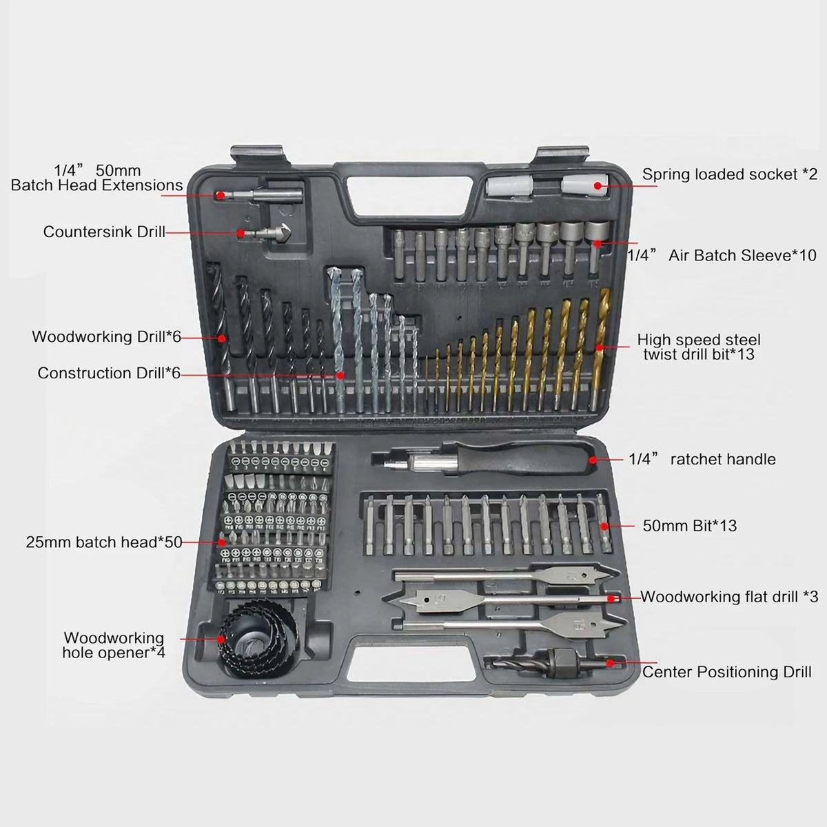 111 Pcs Tool Set Multifunctional Woodworking Tools Twist Drill Batch Screwdriver Woodworking Drill Flat Drill Hole Opener Set