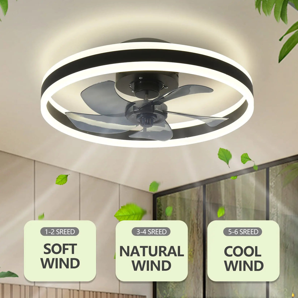 IRALAN Smart Ceiling Fan With Lights Remote Control Bedroom Decor Ventilator Lamp 6-speed wind speed led Circulator fan light