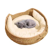 Cat Basket Bed Cotton Rope Round Bed for Cat Sleep with Pillow All Season Indoor Weaving Pet Resting Scratching Sleeping