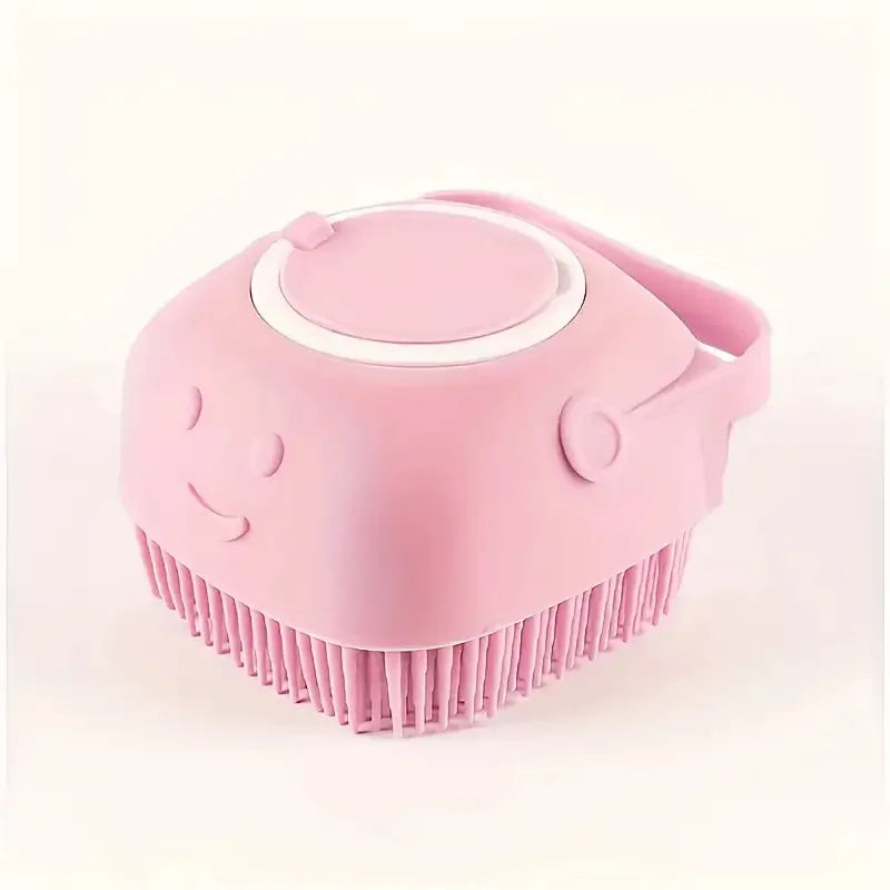 Pet Shower Bath Brush with Storage, Massage Brush for Cats Dogs, Non-Toxic Easy Clean, Ergonomic Handle