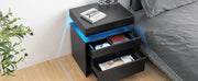 Living Room LED Nightstand Black Night Stand Led Lights Modern Nightstand 2 High Gloss Drawers Bedside Table Smart Bedroom