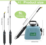 Electric Sprayer, 5L Electric Garden Sprayer, 2400mAh Sprayer 3 Nozzles Mist Sprayer, USB Rechargeable Handle, Retractable Wand
