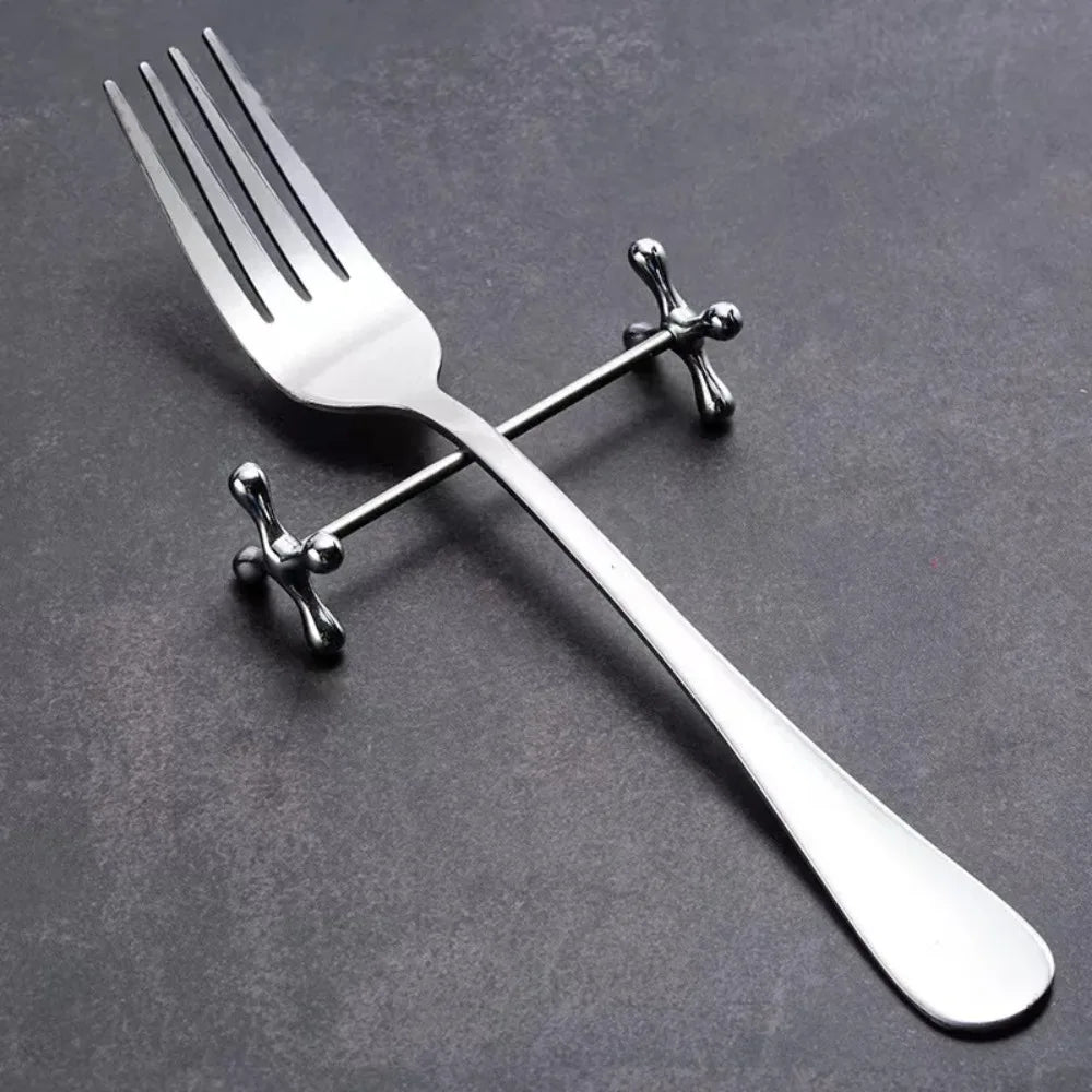 Kitchen Gadget Barbell Shape Chopstick Pillow Stainless Steel Japanese-style Spoon Holder Electroplate Fork Stand Dining Table