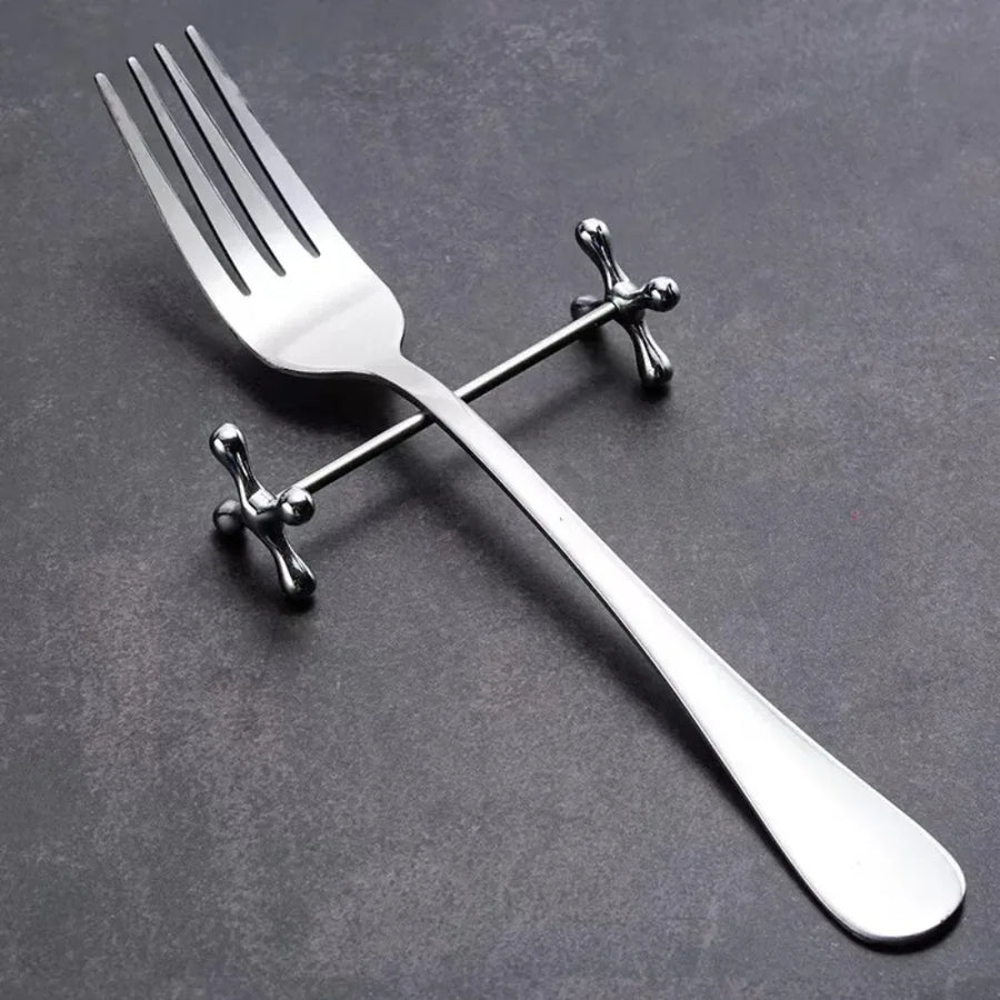 Kitchen Gadget Barbell Shape Chopstick Pillow Stainless Steel Japanese-style Spoon Holder Electroplate Fork Stand Dining Table
