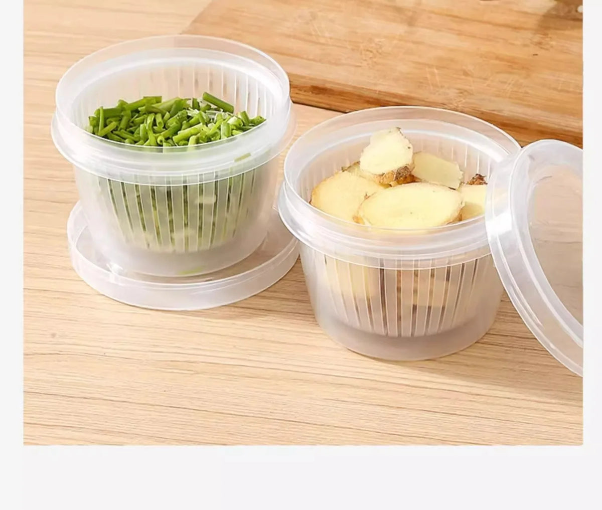 Kitchen onion, ginger, garlic circular storage box, household portable refrigerator with lid, fruit storage box, food drain box
