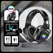 ONIKUMA Gaming Headphones with Flexible HD Mic RGB Light Surround Sound Over-Ear Wired Headset Gamer for PC