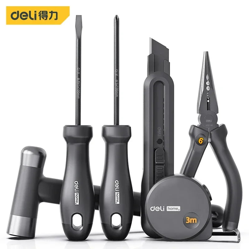 Deli new tool set household home series household screwdriver tape wrench vice tape art knife raw material belt tool collection