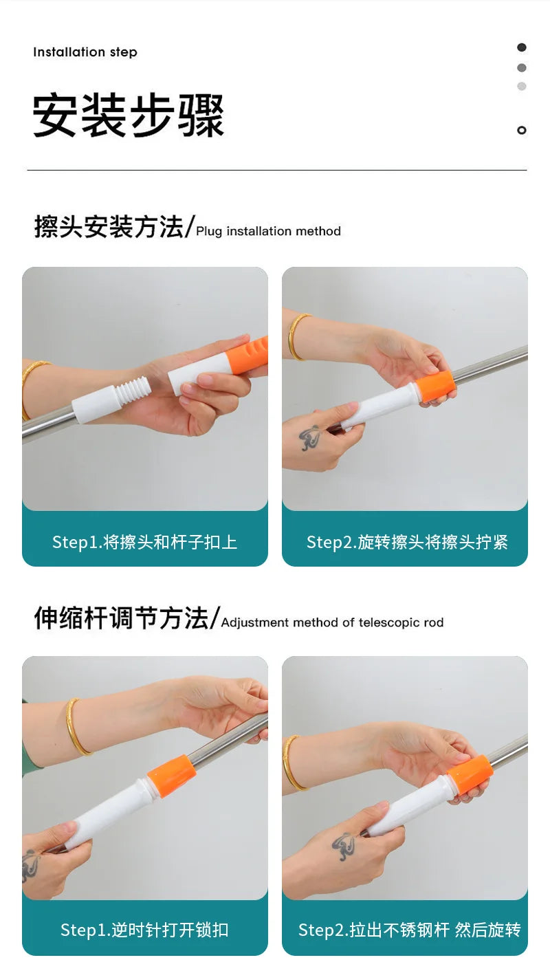 Window Clean Squeegee Mop Soft Microfiber Wiper Telescopic Glass Brush Multi-function Scraper Cleaning Dust Household Clean