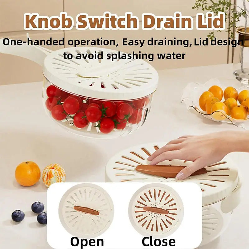 Multifunctional Drain Basket Fruit Vegetable Washing Strainer Basket WIth Lid Food Fresh Organizer Storage Box Kitchen Gadget