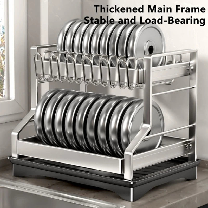 Kitchen Organizer 2 Tier Dish Drying Rack Utensils Storage Rack Bowls Knife Fork Pot Holder Countertop Dinnerware Drainboard