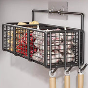 Kitchen Wall Mounted Storage Rack Onion Ginger Garlic Condiments Spice Shelf Punch-Free Vegetable Fruit Drain Basket