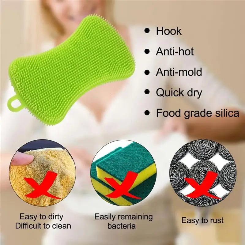 Kitchen Silicone Sponge Dish Washing Scrubber Household Dishes Cleaning Sponge Kitchen Gadgets Brush Accessories