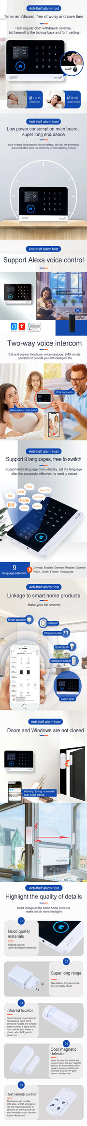 4G wireless security alarm, WIFI smart home alarm system kit, home security protection, compatible with SmartLife PGST-103