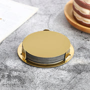 Kitchen Gadgets Round Gold Stainless Steel Coaster Set Mirror-like With Holder Drink Pad Scald-proof Insulated Cup Mat Tabletop