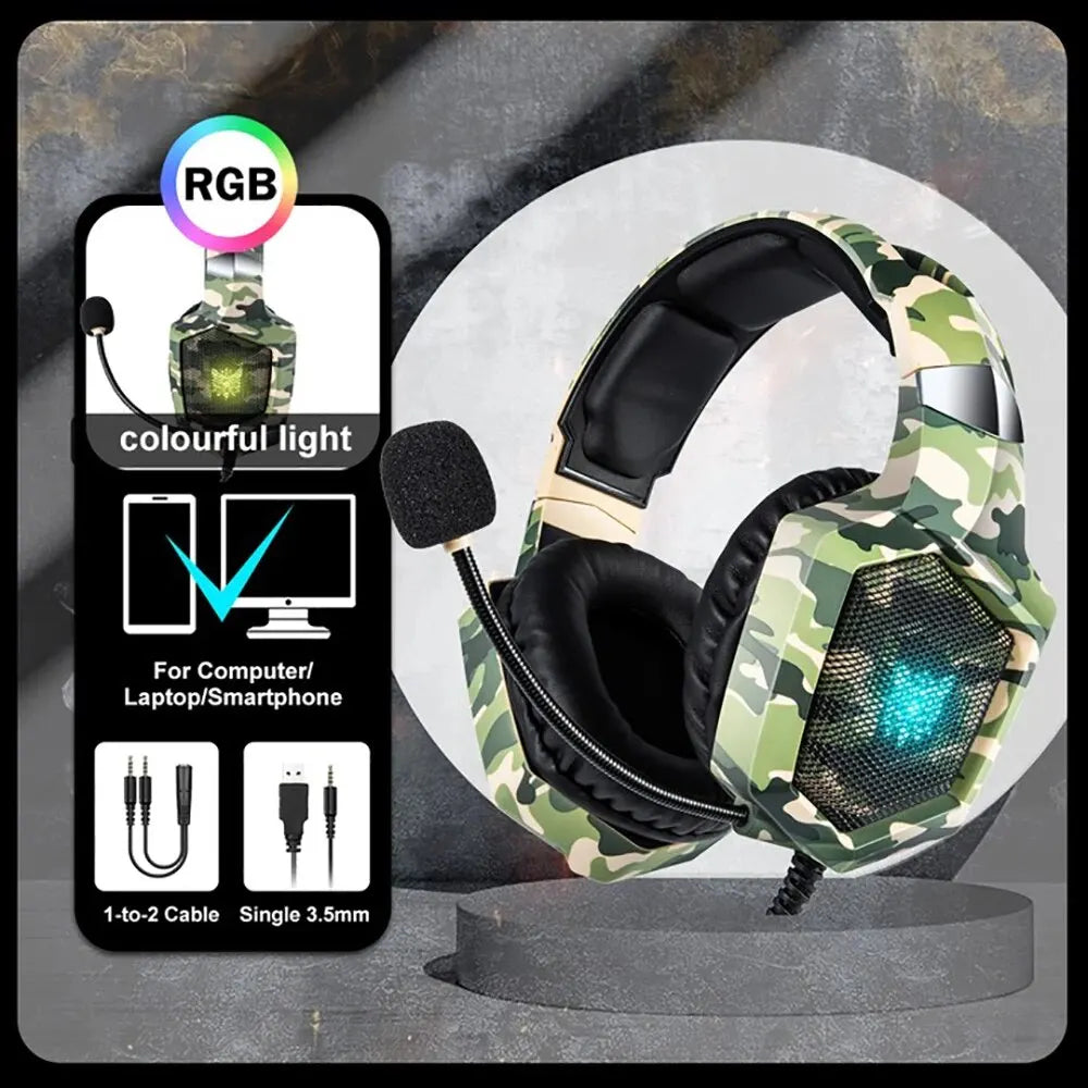 ONIKUMA Gaming Headphones with Flexible HD Mic RGB Light Surround Sound Over-Ear Wired Headset Gamer for PC