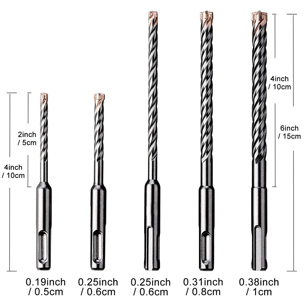 EZARC Masonry Drill Bit 5PC SDS-Plus Hammer Drill Bits 4-Cutter Carbide Tips for Reinforced Concrete, Masonry Marble Brick Tile
